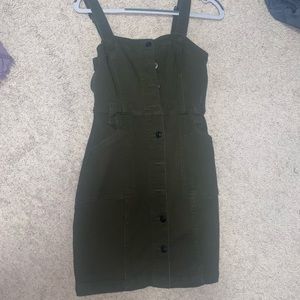Army green button up denim dress